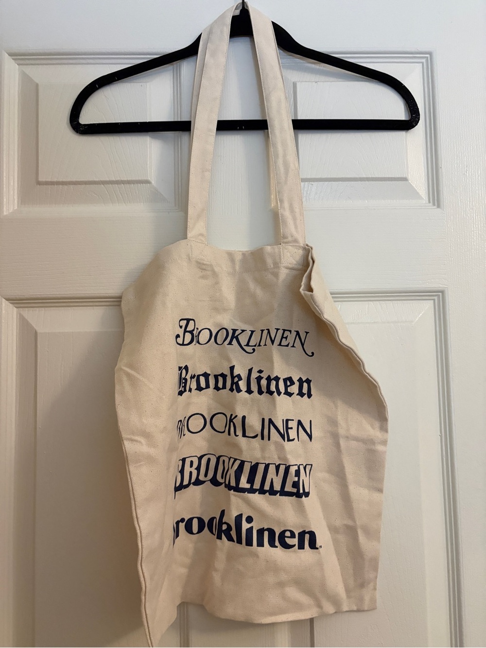 NWT Booklinen Canvas Tote Bag in Natural with Navy Print